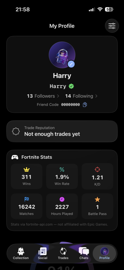 Sprite Catch profile screen